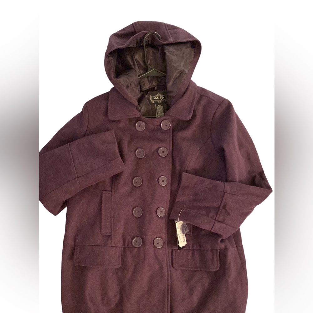NWT PLUM PEA COAT DETACHABLE HOOD